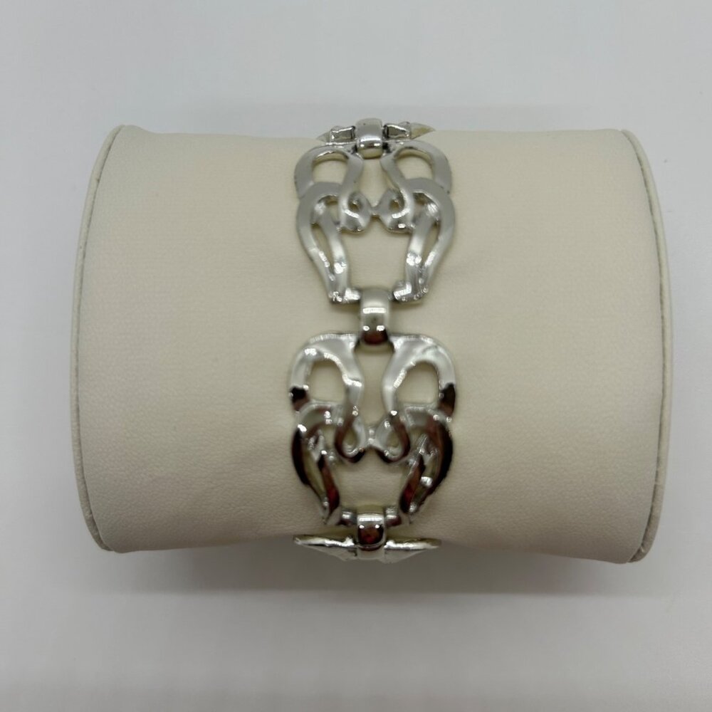 Vintage Modernist Silver-Tone Bracelet Bold Link Statement Retro Chunky 1970s 7" - Picture 3 of 10